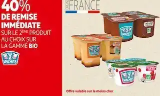 Auchan Les 2 vaches bon plan sur la gamme bio de la marque les 2 vaches offre