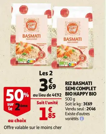 Auchan Happy bio riz basmati semi complet bio offre
