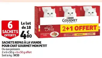 Auchan Gourmet mon petit sachets repas à la viande pour chat offre