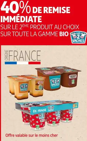 Auchan Les 2 vaches bon plan sur toute la gamme bio de la marque les 2 vaches offre