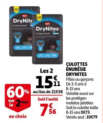 Auchan Huggies culottes énurésie drynites offre