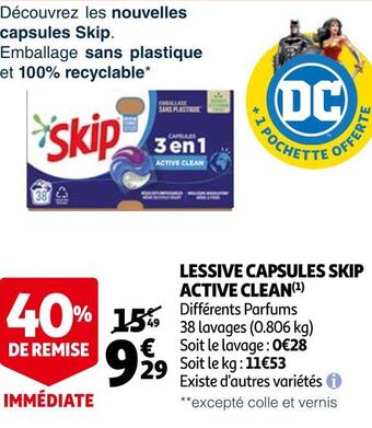 Auchan Skip lessive capsules active clean offre