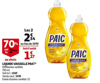 Auchan Paic liquide vaisselle offre