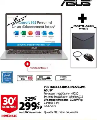 Auchan Asus portable e410ma-bv2224ws offre