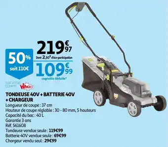 Auchan Gardenstar tondeuse 40v + batterie 40v + chargeur offre