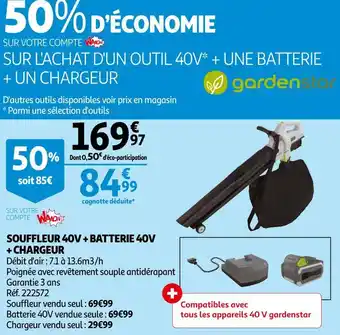 Auchan Gardenstar souffleur 40v + batterie 40v + chargeur offre