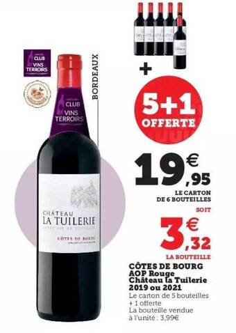 Hyper U Côtes de bourg aop rouge château la tuilerie 2019 ou 2021 offre