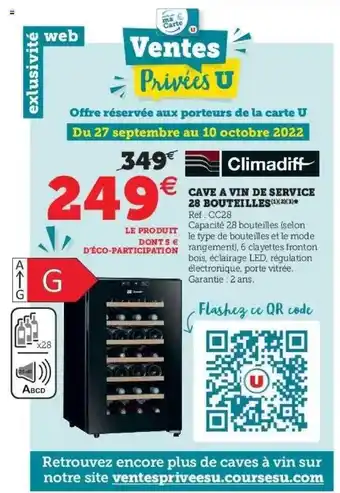 Hyper U Cave à vin de service 28 bouteilles climadiff offre