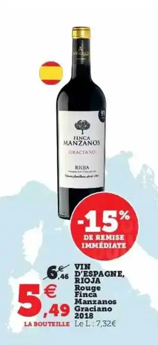 Hyper U Vin d'espagne, rioja rouge finca manzanos graciano 2018 offre