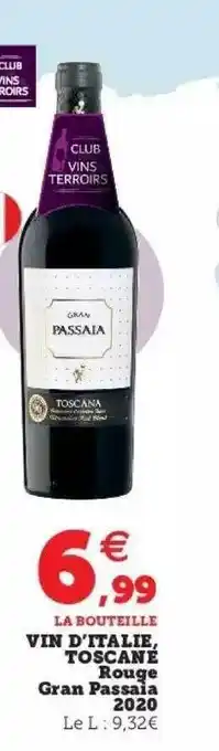 Hyper U Vin d'italie, toscané rouge gran passaia 2020 offre