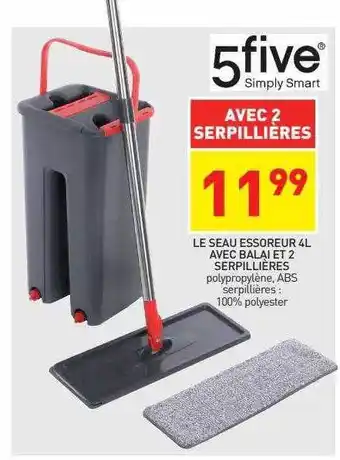 Stokomani Le seau essoreur 4l avec balai et 2 serpillières 5five offre