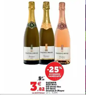 Super U Saumur aop brut ou demi-sec ou rosé gratien & meyer offre