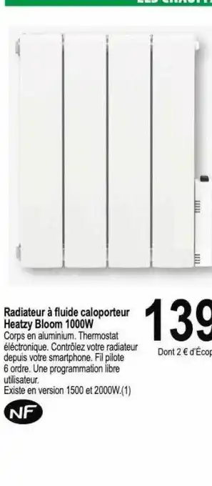 Radiateur à fluide caloporteur heatzy bloom 1000w