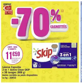 Géant Casino Lessive Capsules 3 En 1 Active Clean Skip offre