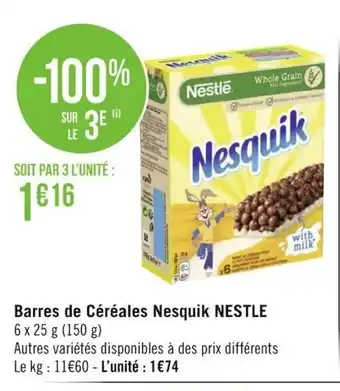 Géant Casino Barres de Céréales Nesquik Nestle offre