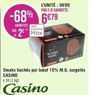 Géant Casino Steaks Hachés Pur Bœuf 15% M.G Surgelés Casino offre