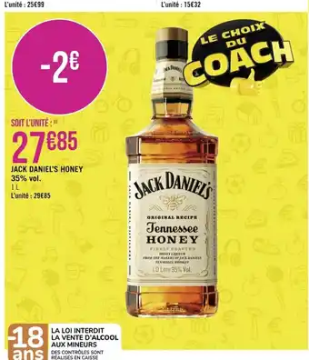 Géant Casino Jack Daniel's Honey 35%vol 1L offre