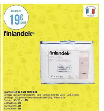 Géant Casino Finlandek couette légère anti-acariens offre