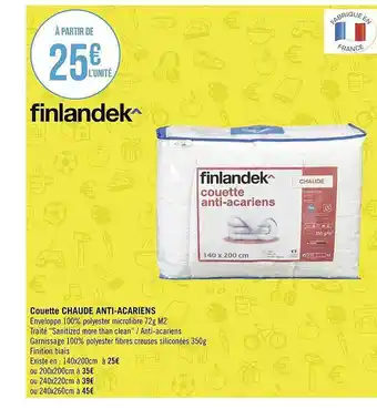 Géant Casino Finlandek couette chaude anti-acariens offre