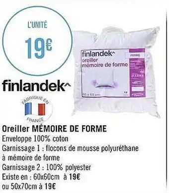 Oreiller mémoire de forme finlandek