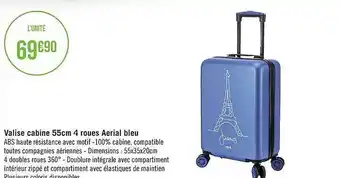 Géant Casino Valise cabine 55cm 4 roues aerial bleu offre