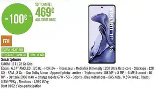 Géant Casino Smartphone xiaomi 11t 128go gris offre