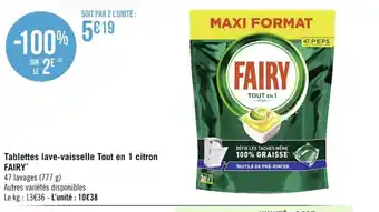 Géant Casino Tablettes Lave-Vaisselle Tout En 1 Citron Fairy offre