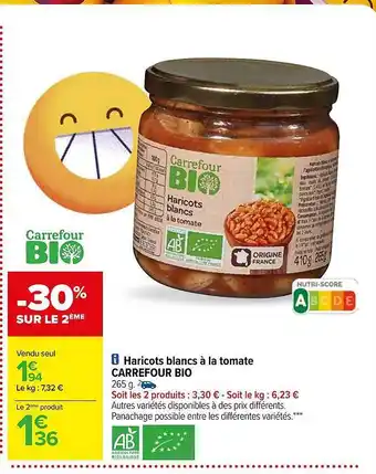 Carrefour Haricots blancs à la tomate carrefour bio offre