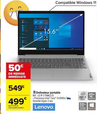Carrefour Ordinateur portable lenovo offre