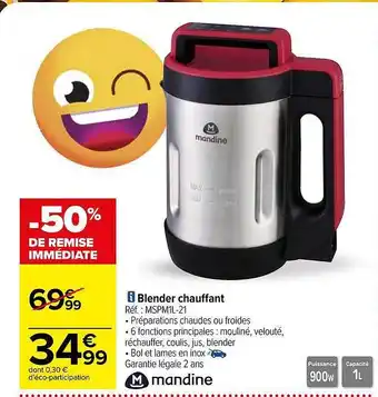 Carrefour Blender chauffant mandine offre