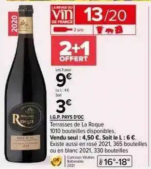 Carrefour I.g.p. pays d'oc terrasses de la roque offre