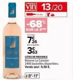 Carrefour Côtes-de-provence réserve le canotier offre