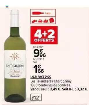 Carrefour I.g.p. pays d'oc les talandières chardonnay offre