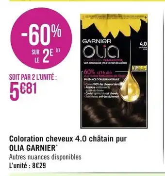 Géant Casino Coloration Cheveux 4.0 Chatain Pur Olia Garnier offre