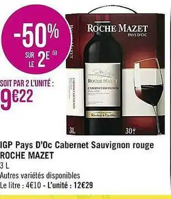 Casino Supermarchés Igp pays d'oc cabernet sauvignon rouge roche mazet offre