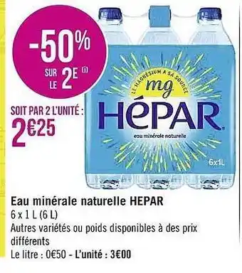 Casino Supermarchés Eau minérale naturelle hepar offre