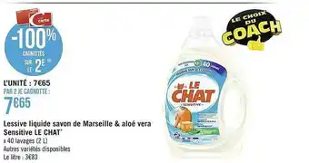 Casino Supermarchés Lessive liquide savon de marseille & aloé vera sensitive le chat offre