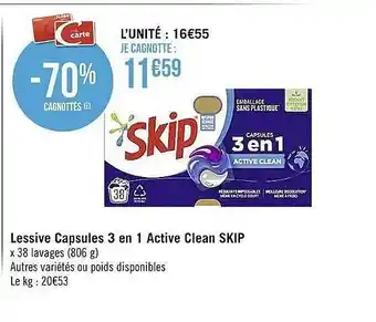Casino Supermarchés Lessive capsules 3en1 active clean skip offre