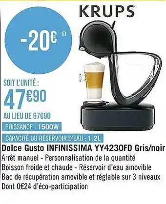 Casino Supermarchés Dolce gusto infinissima yy423ofd gris-noir offre
