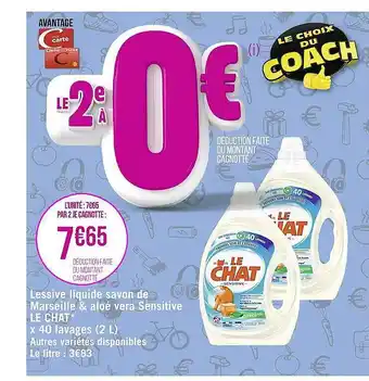 Casino Supermarchés Lessive liquide savon de marseille & aloé vera sensitive le chat offre