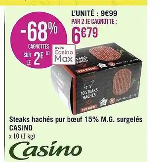 Géant Casino Steaks hachés pur bœuf 15% mg surgelés casino offre