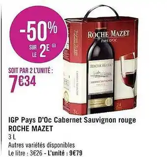 Géant Casino Igp pays d'oc cabernet sauvignon rouge roche mazet offre