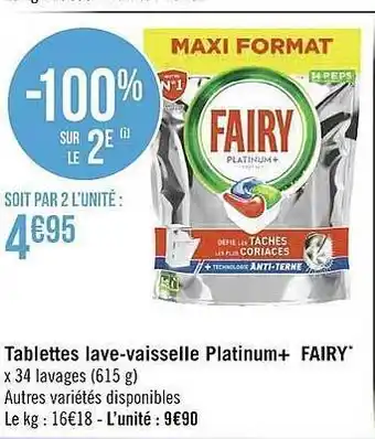 Géant Casino Tablettes lave-vaisselle platinum+ fairy offre