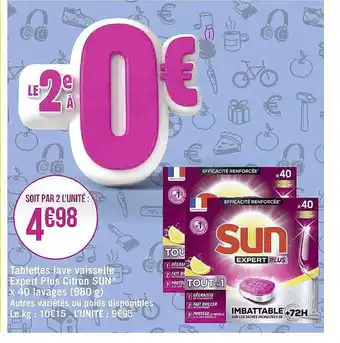 Géant Casino Tablette lave vaisselle expert plus citron sun offre