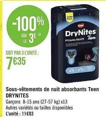 Géant Casino Sous-vêtements de nuit absorbants teen drynites offre