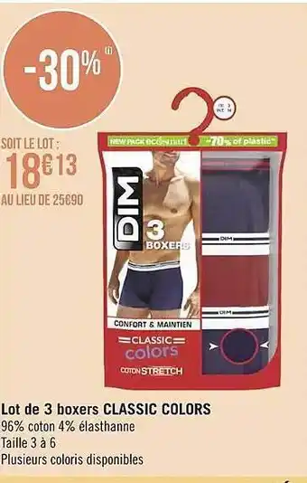 Géant Casino Lot de 3 boxers classic colors dim offre