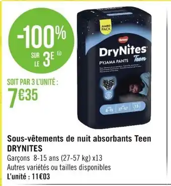 Géant Casino Sous-Vetements De Nuit Absorbants Teen Drynites offre