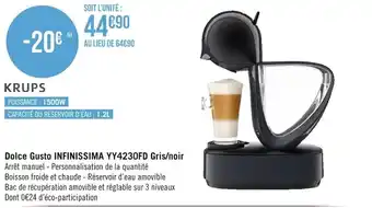 Géant Casino Dolce Gusto Infinissima YY4230FD Gris/Noir offre