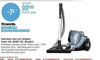 Géant Casino Aspirateur Sans Sac Compact Power XXL R0-4811EA offre