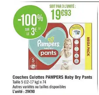 Géant Casino Couches culottes pampers baby dry pants offre